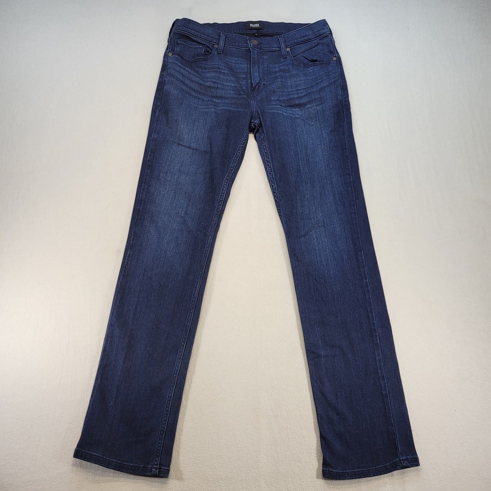 PAIGE Federal Jeans Mens 34x33 Blue Slim Straight Transcend Dark Wash Stretch